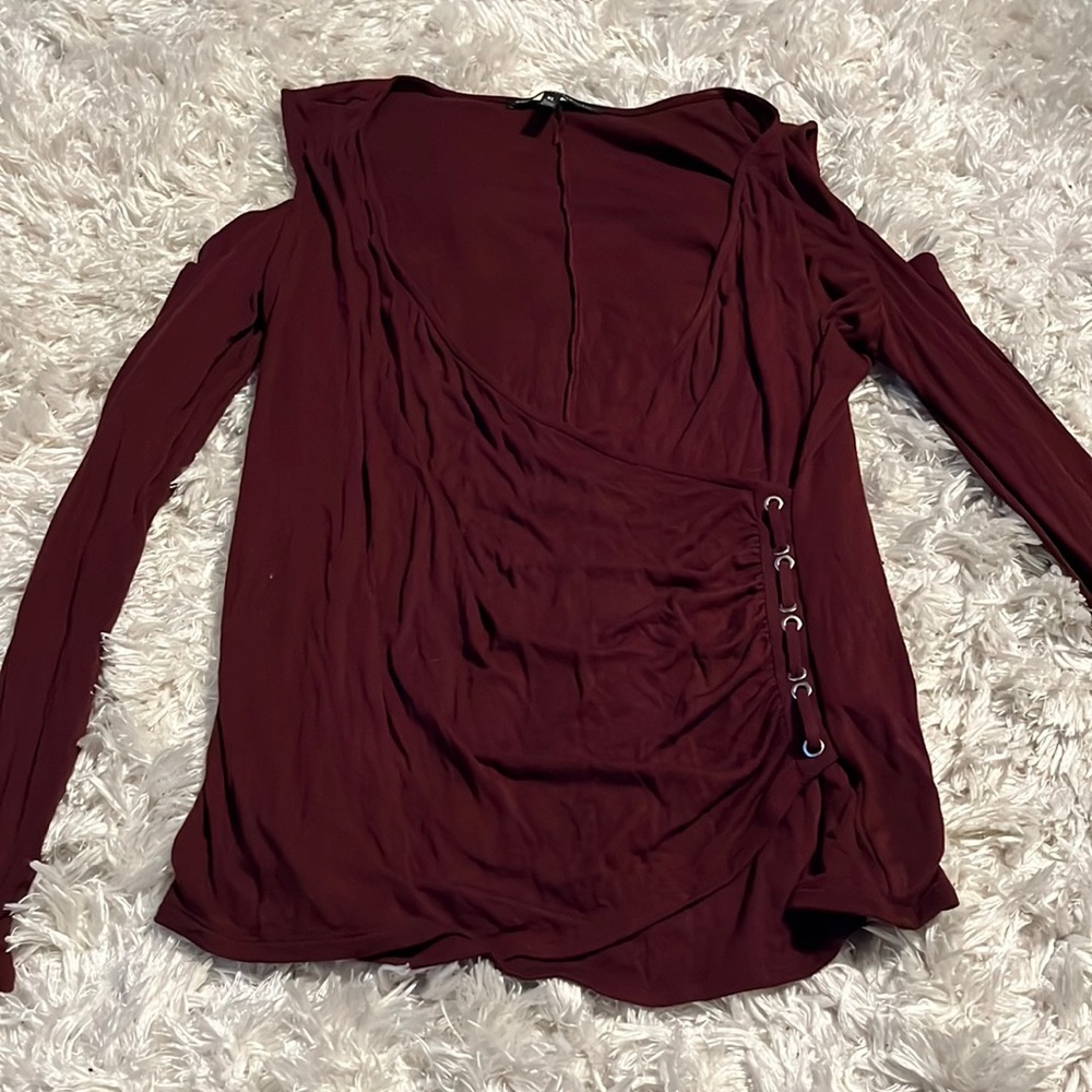Open shoulder wrap around shirt